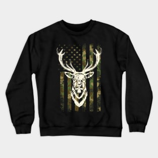 Camouflage Deer Hunting America Flag Crewneck Sweatshirt